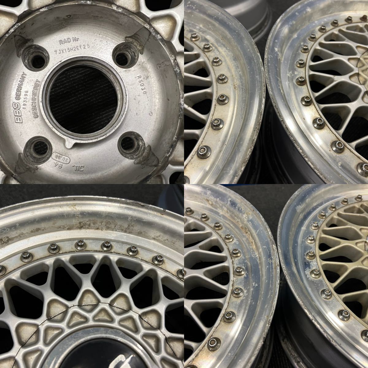 当時物 旧車 BBS RS036 15インチ7J+25 4H-114.3 4本セット 15インチ +25 BBS 7J＋25 希少！BBS 付き
