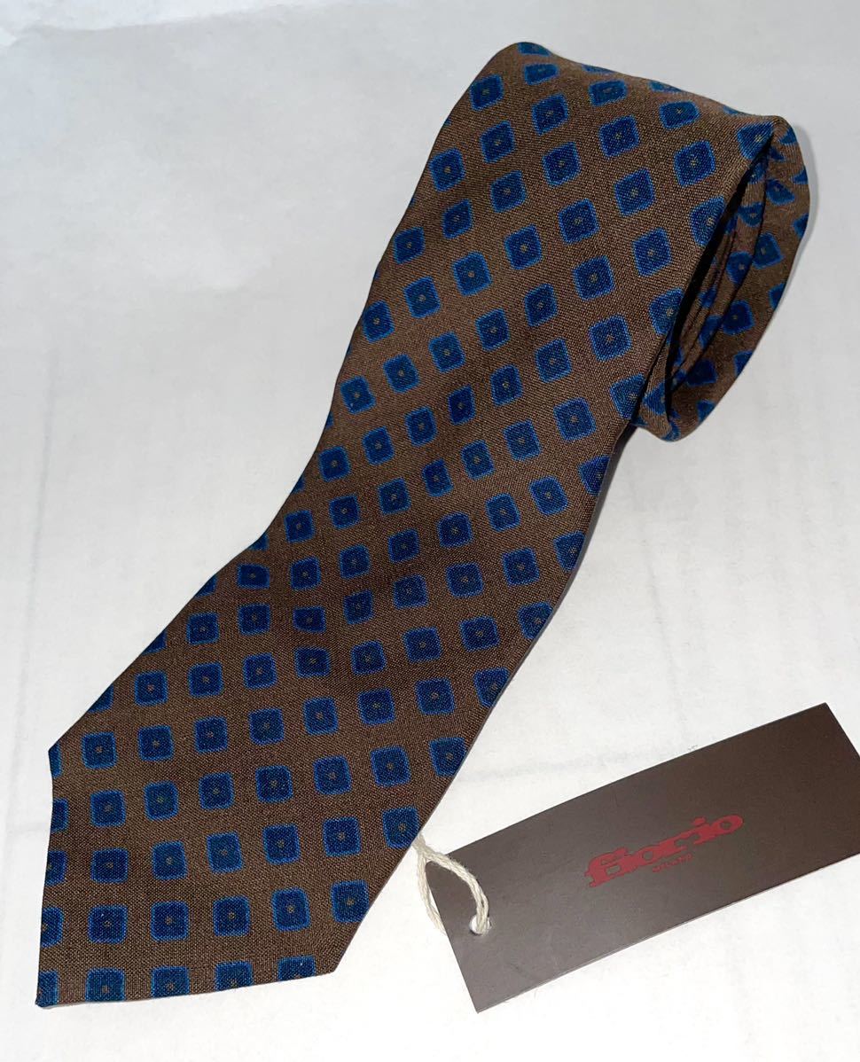 新品 未使用 fiorio フィオリオ シルク ネクタイ ブラウン 小紋柄 イタリア製 検索用 nicky stefano bigi tie your tie ad&c altea drake's