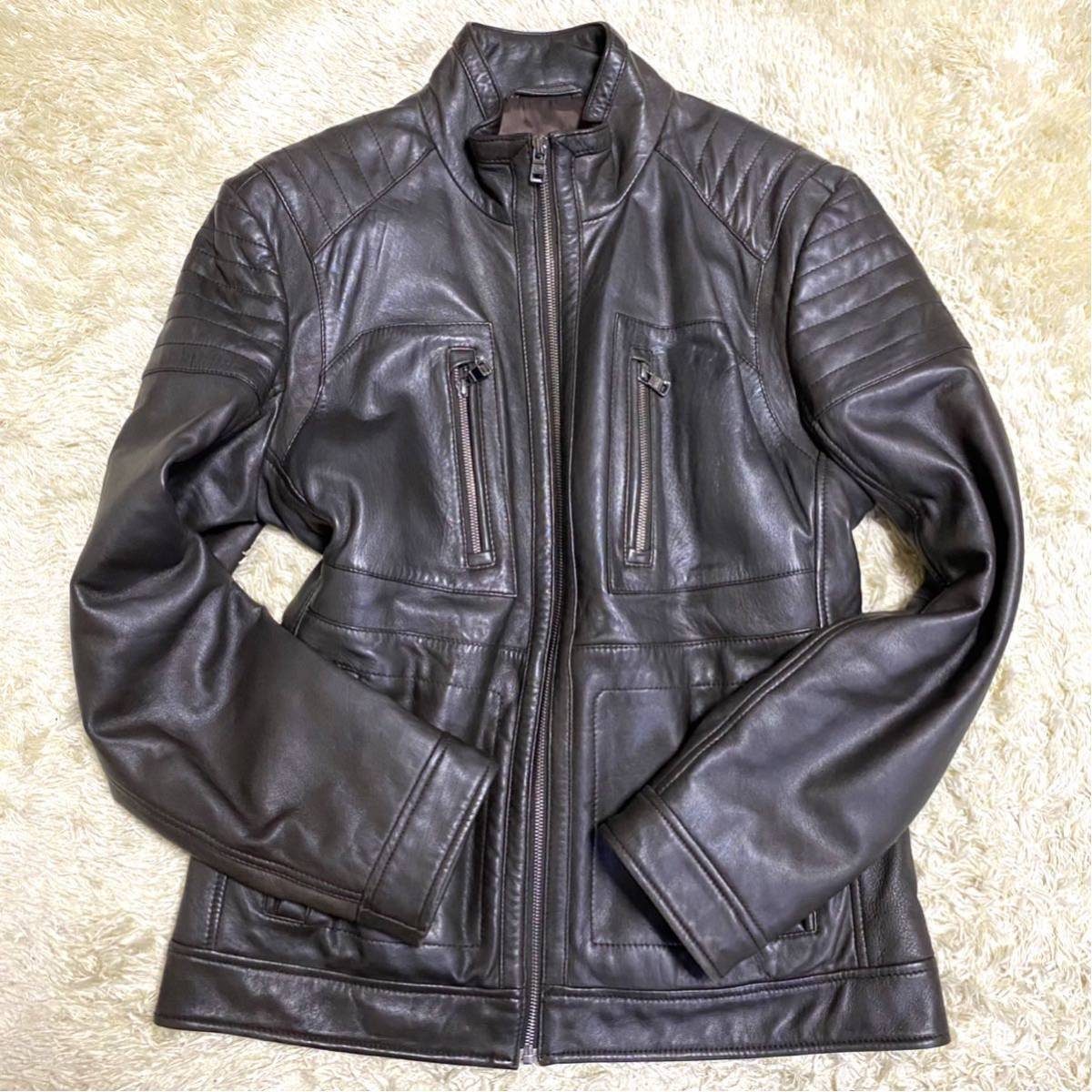 ヒューゴボス【漂う高級感】HUGO BOSS レザー ジャケット ライダース 