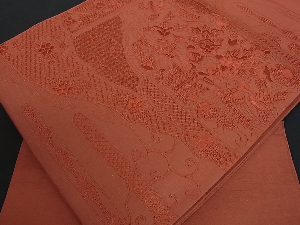 汕頭刺繍 スワトウ刺繍 花美人着物□中国三大刺繍 太鼓柄袋帯 螺鈿