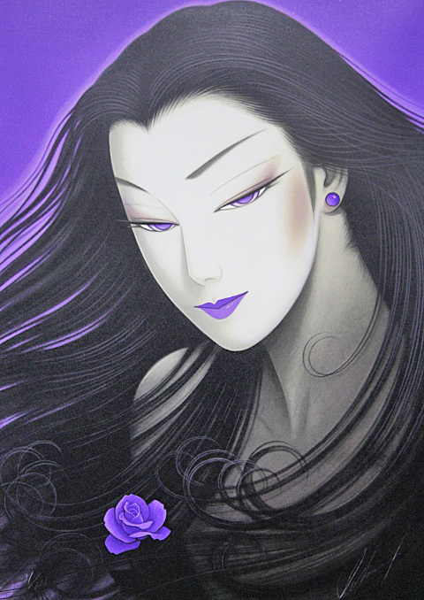 数量限定，HOT □鶴田一郎 【パープルローズ】 リトグラフ 直筆サイン