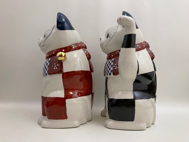 招き猫 市松 一対 23cm まねき猫 置物 /検索 縁起物 猫 陶器