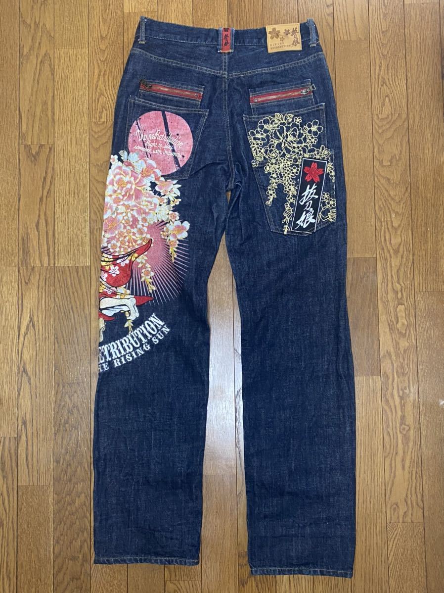 絡繰魂 DIVINE 抜刀娘 刺繍 ジャガード 和柄 ジーンズ デニム 32