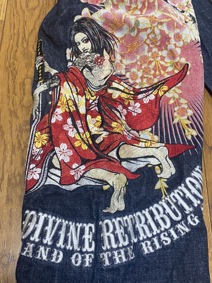 絡繰魂 DIVINE 抜刀娘 刺繍 ジャガード 和柄 ジーンズ デニム 32