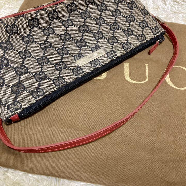 1円 美品 グッチ GUCCI GG柄 アクセサリーポーチ ミニハンドバッグ