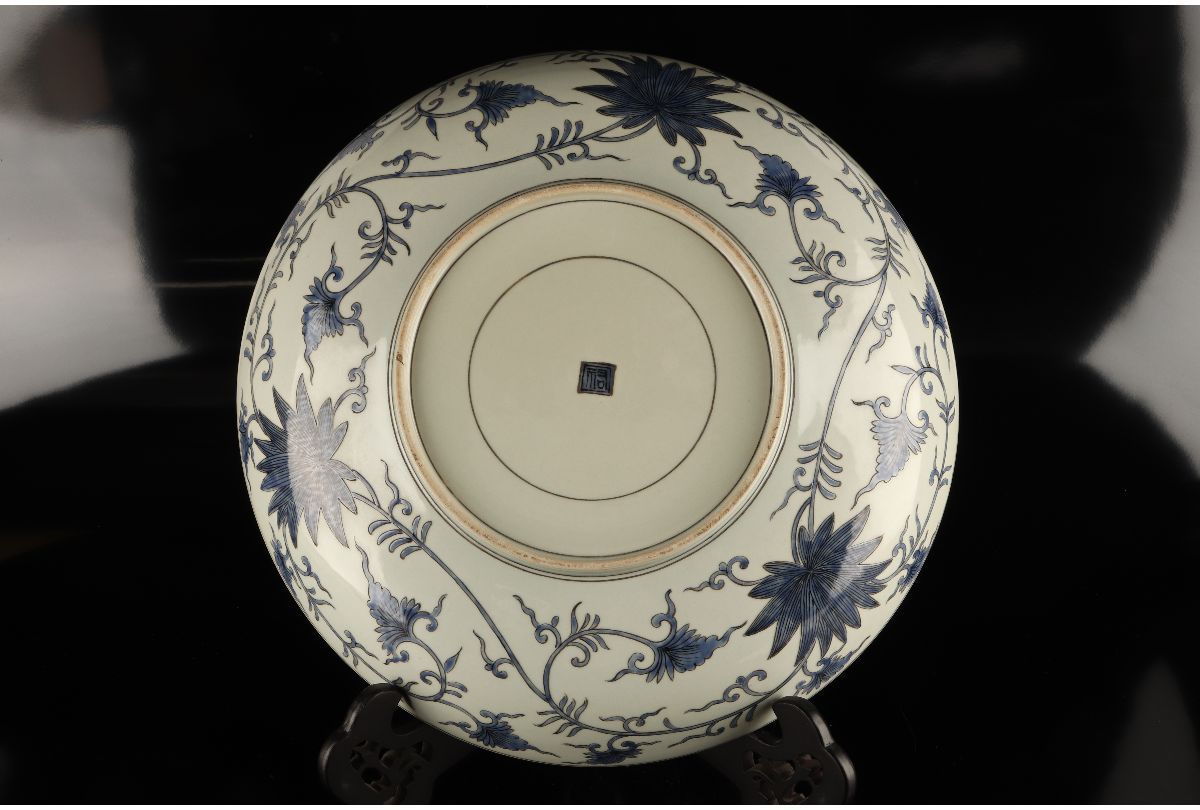 URA]角福/九谷色絵鶏図飾皿/42cm/4-1-167(検)骨董/古九谷/九谷焼/大皿
