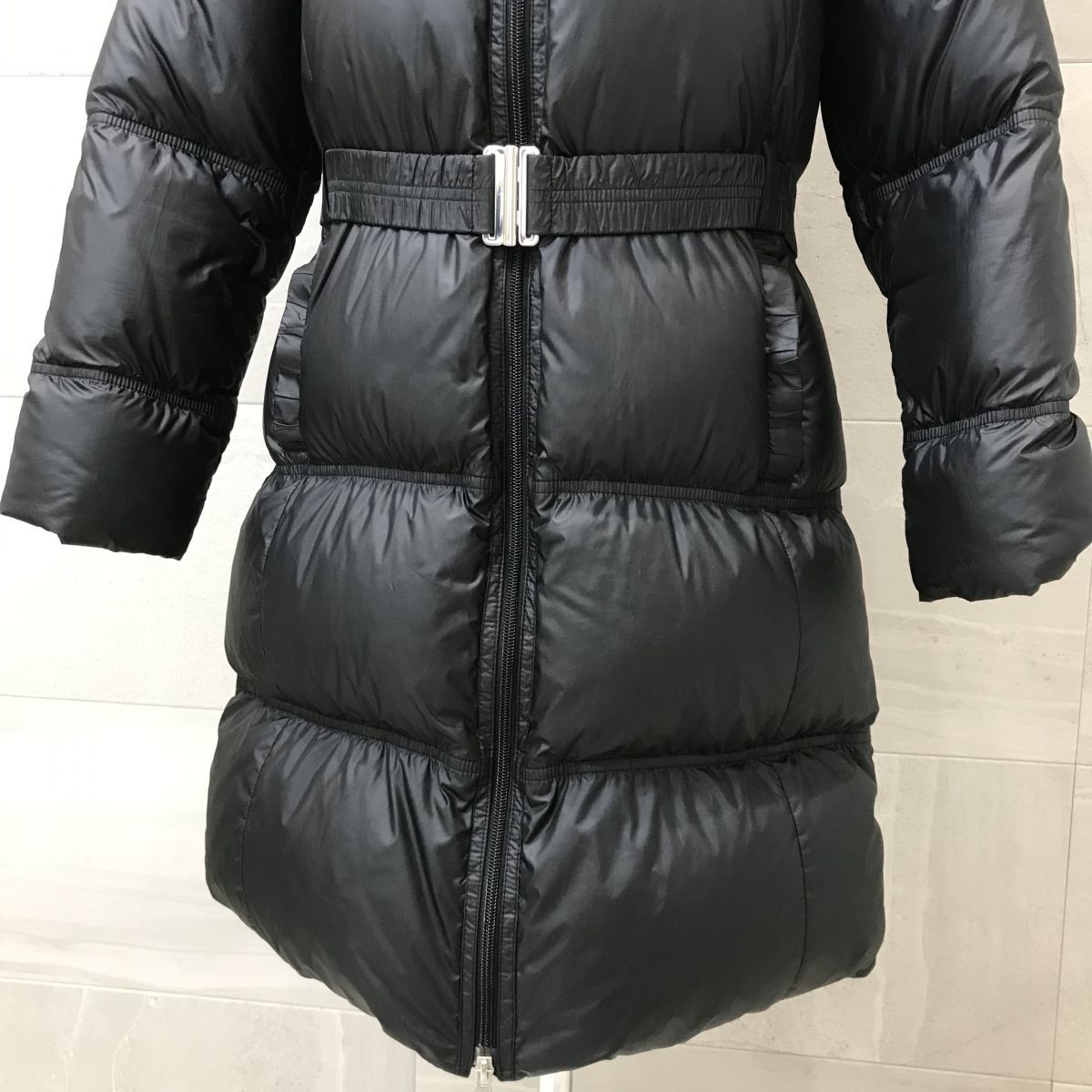 美品 / adidas アディダス / ファー ベルト フード付き Aライン ロング ダウン コート ジャケット / L レディース / 黒 防寒 adidas アディダス ファー ファートラックジャケット (adidas ストライプ