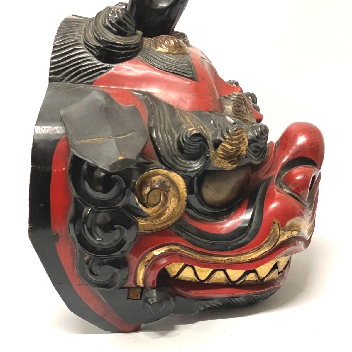 時代工芸 木造 彩色 獅子頭 獅子面 獅子舞 木彫彫刻 縁起物 魔 獅子頭