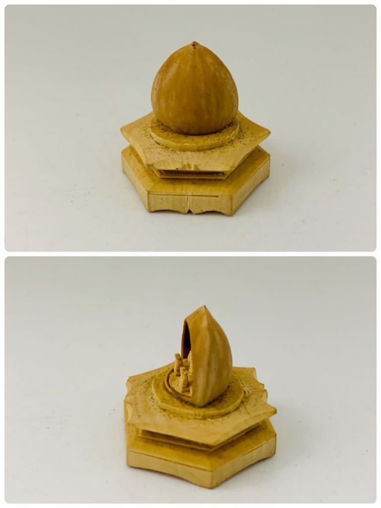 七福神 木彫 蓋物 在銘有 ミニサイズ 置物 布袋 恵比寿 大黒天 福禄寿