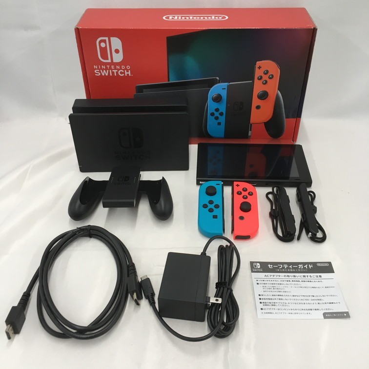 【1258808】Nintendo Switch ニンテンドースイッチ 本体 ネオンブルー・ネオンレッド 箱付き 付属品付き 通電確認済み
