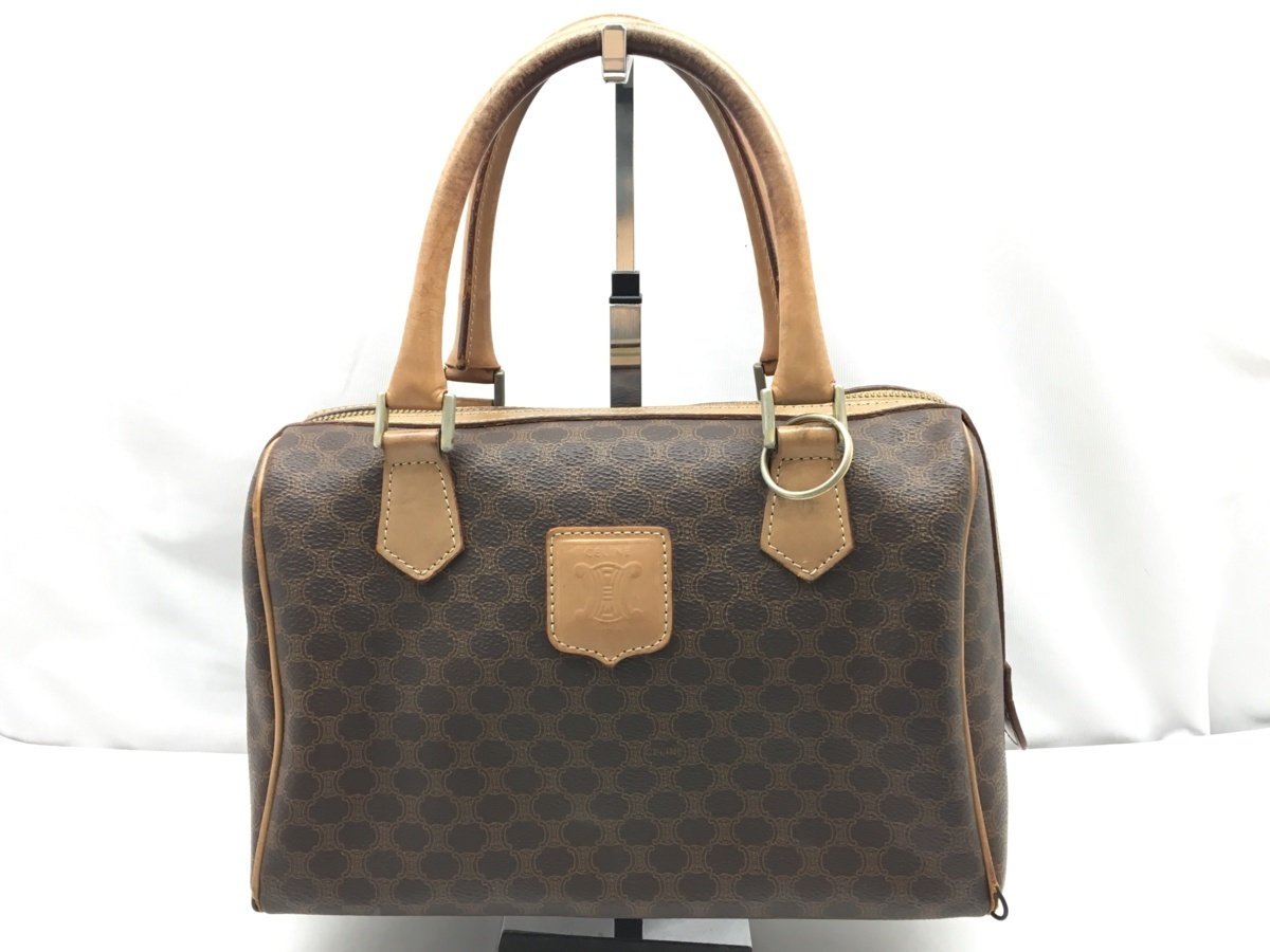 CELINE M13 マカダム ミニボストンバッグ PVC ブラウン系 ヴィンテージ