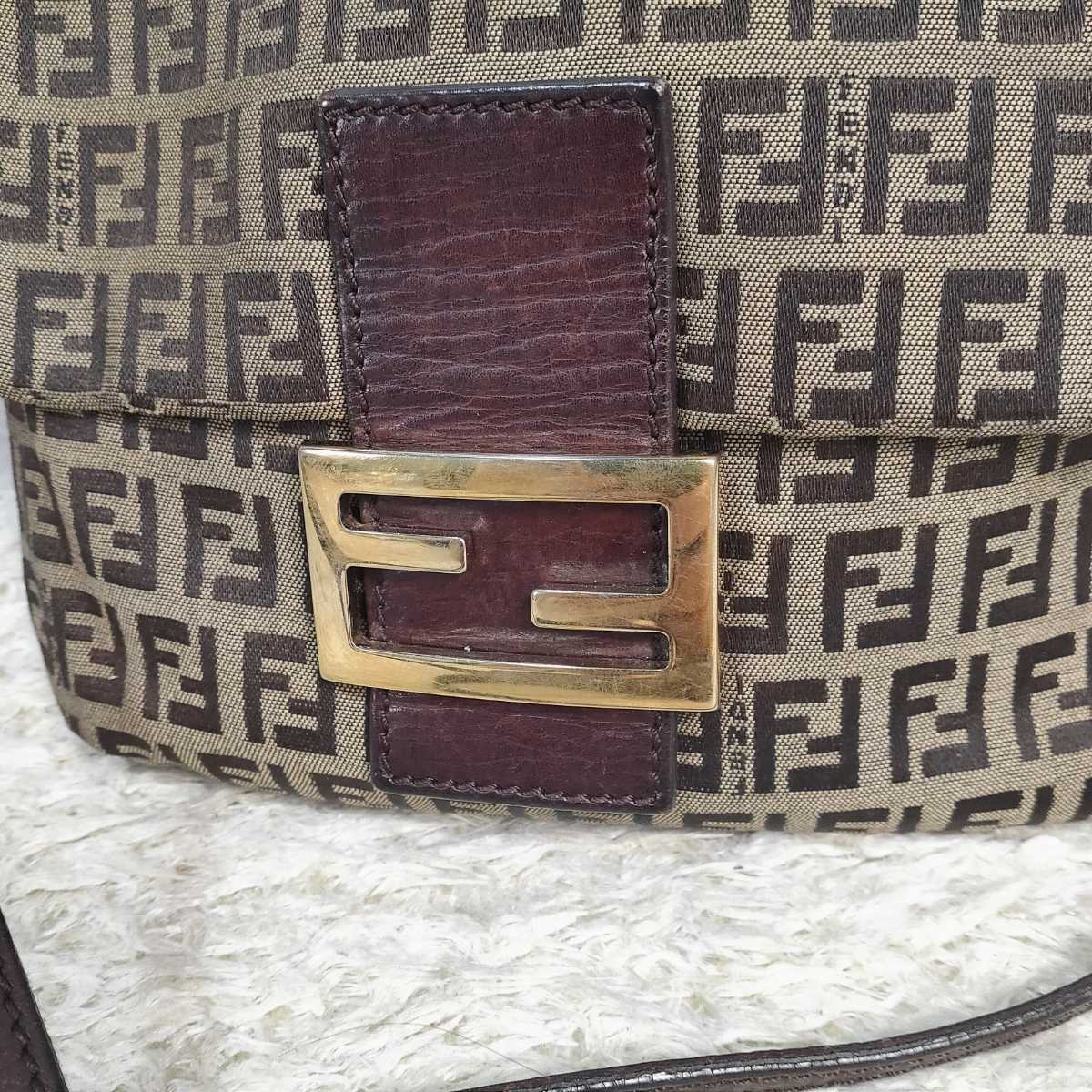 1円～【美品】FENDI フェンディ ズッカ ズッキーノ ショルダーバッグ キャンバス レザー マンマバケット ベージュ FFロゴ金具 フェンディ ズッキーノ 1円 キャンバス×レザー ■美品■ 高級