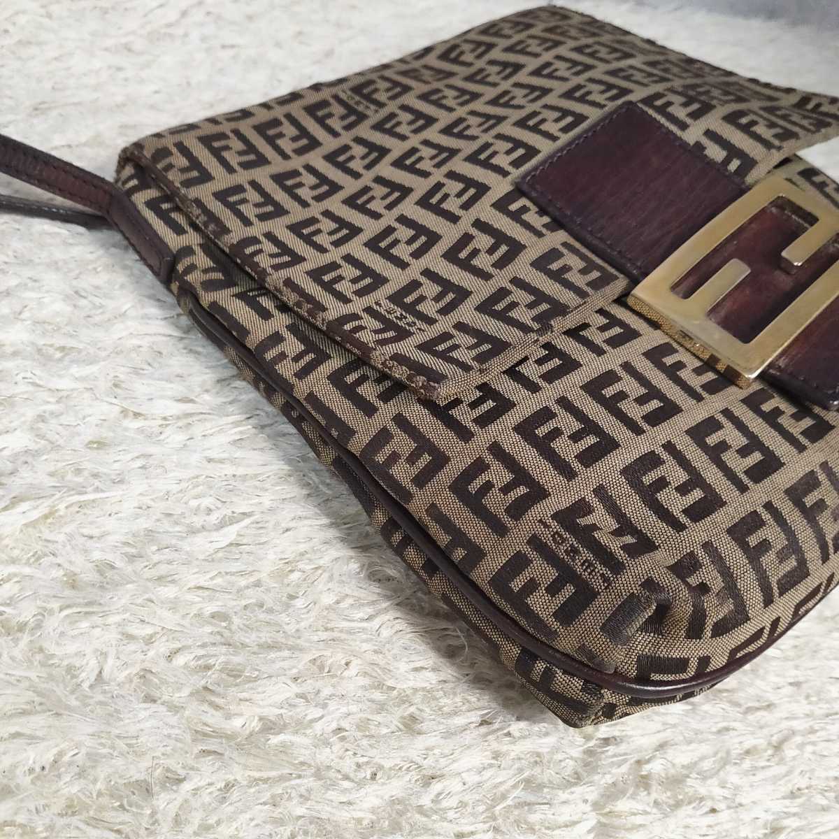 1円～【美品】FENDI フェンディ ズッカ ズッキーノ ショルダーバッグ キャンバス レザー マンマバケット ベージュ FFロゴ金具 フェンディ ズッキーノ 1円 キャンバス×レザー ■美品■ 高級