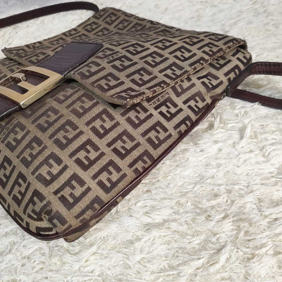 1円～【美品】FENDI フェンディ ズッカ ズッキーノ ショルダーバッグ キャンバス レザー マンマバケット ベージュ FFロゴ金具 フェンディ ズッキーノ 1円 キャンバス×レザー ■美品■ 高級