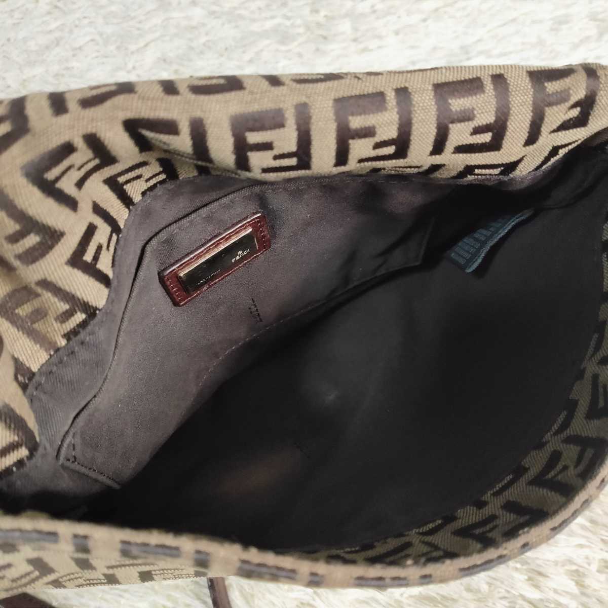 1円～【美品】FENDI フェンディ ズッカ ズッキーノ ショルダーバッグ キャンバス レザー マンマバケット ベージュ FFロゴ金具 フェンディ ズッキーノ 1円 キャンバス×レザー ■美品■ 高級