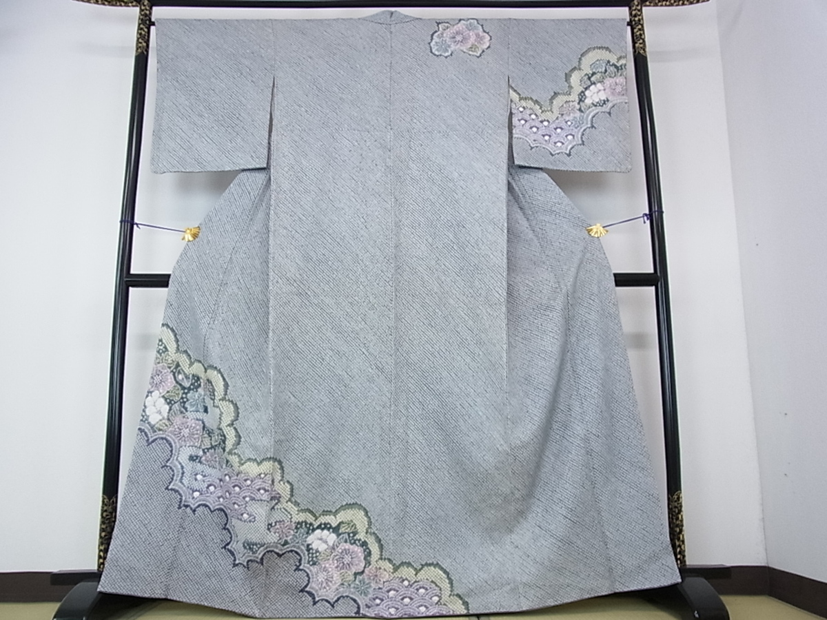 花美人着物□名門 藤娘きぬたや・総絞り 訪問着 花青海波 パールトーン 