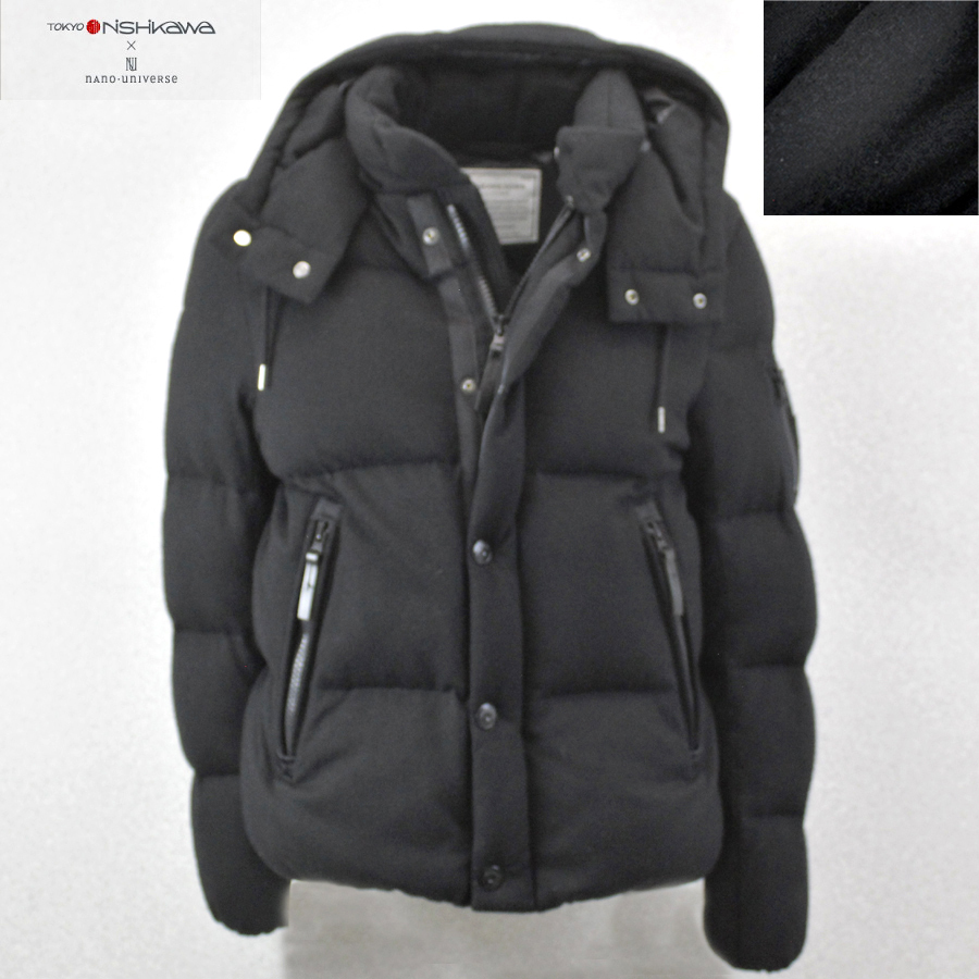 相場価格￥49，500- 美品 nano universe ナノユニバース ｘ 西川ダウン 高級ポーランド産 ダウンジャケット ブラック 黒 L メンズ