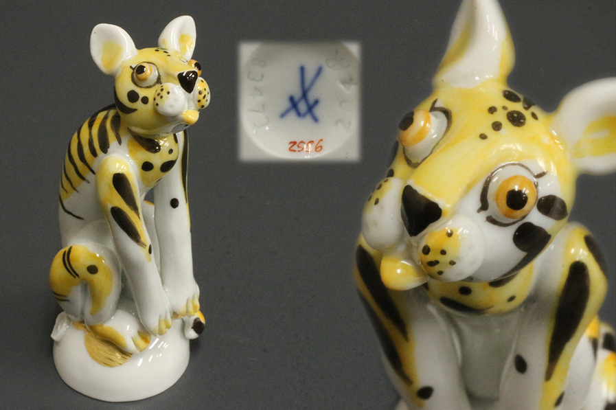 置物 マイセン 虎 フィギュリン MEISSEN 寅 干支 美品 オブジェ トラ