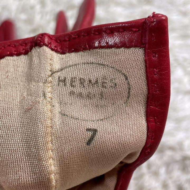 希少品 HERMES エルメス グローブ 手袋 レザー レッド 赤 サイズ7