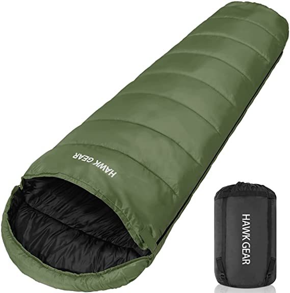 カーキ HAWK GEAR(ホークギア) -15度耐寒 寝袋 マミー型 簡易防水加工