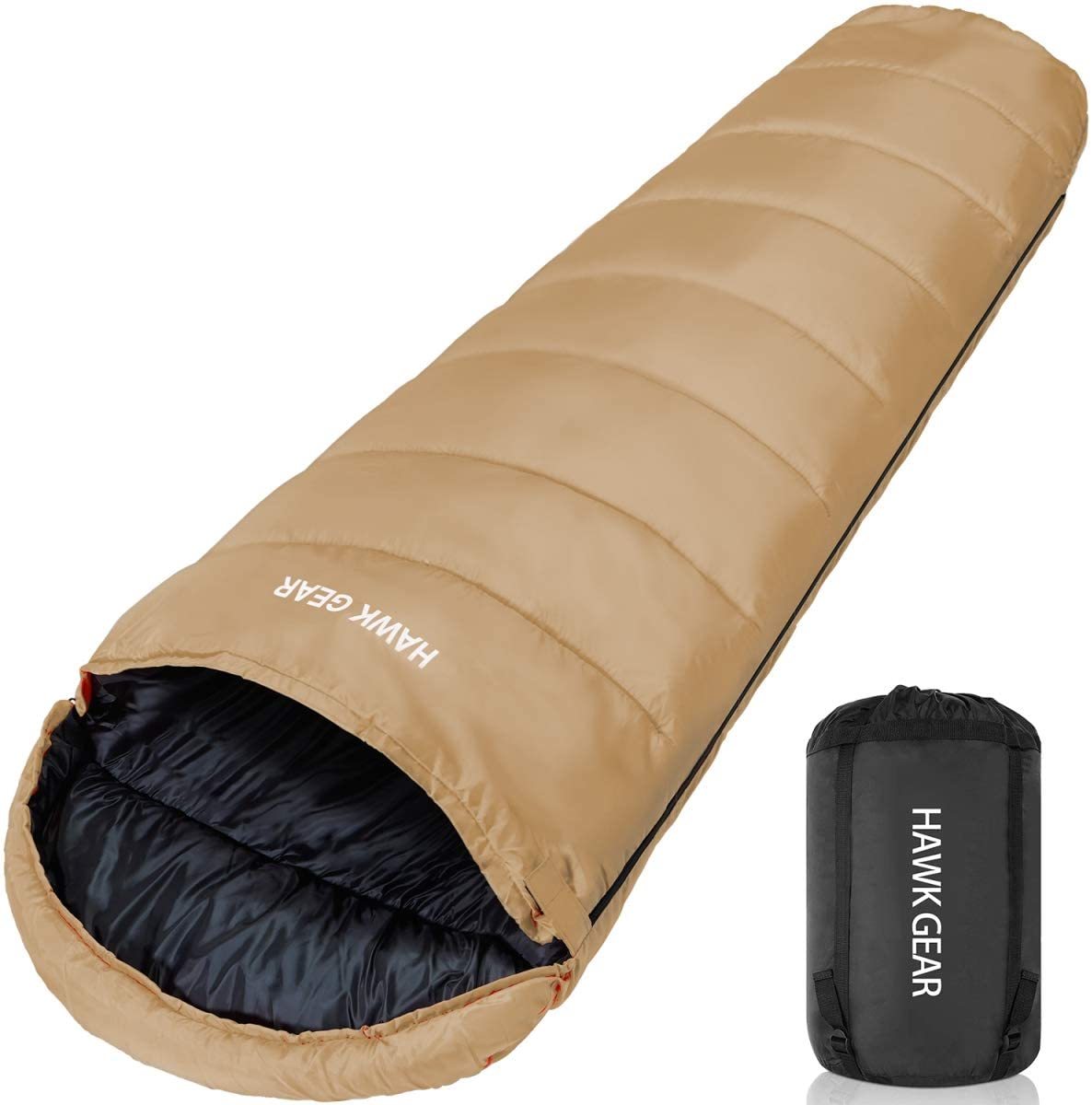 カーキ HAWK GEAR(ホークギア) -15度耐寒 寝袋 マミー型 簡易防水加工