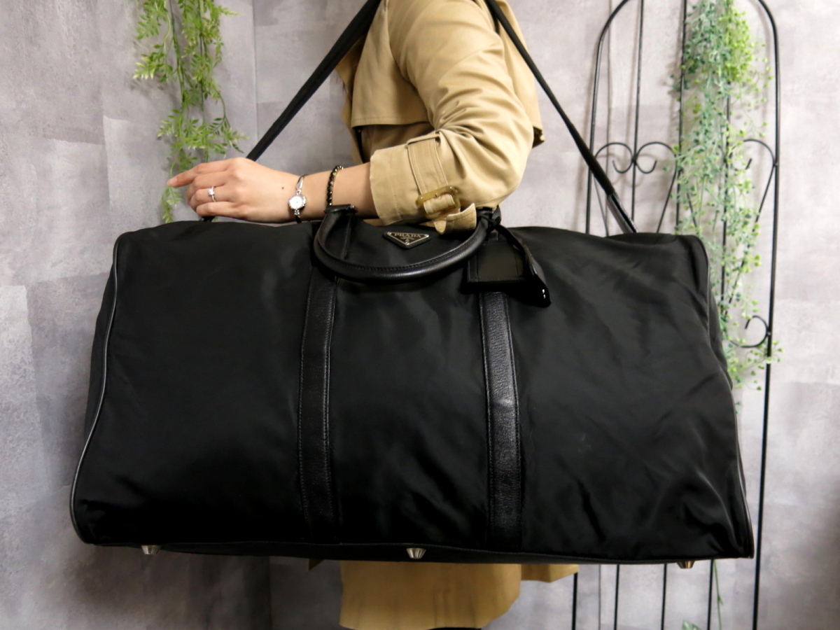 美品 プラダ ボストンバッグ サフィアーノ 2way ナイロン 三角ロゴ 白タグ