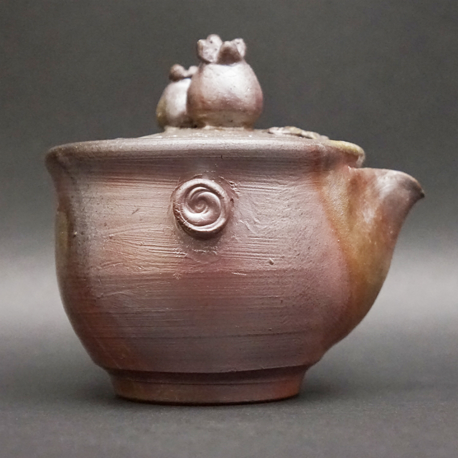虫明焼 宝瓶 用心箱合布 煎茶道具 煎茶器 泡瓶 お茶 食器 在銘 急須 骨董品 塚元博順作 煎茶道具 備前焼 煎茶器 茶道具 泡瓶 宝瓶 急須 工芸 陶芸