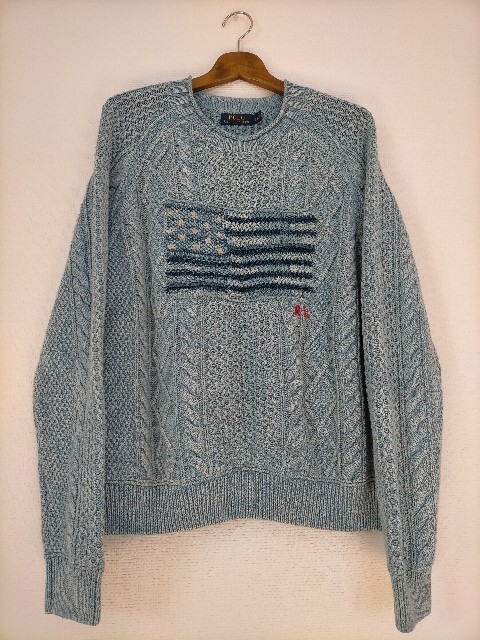 ラルフローレン インディゴケーブル星条旗 アラン編み セーター