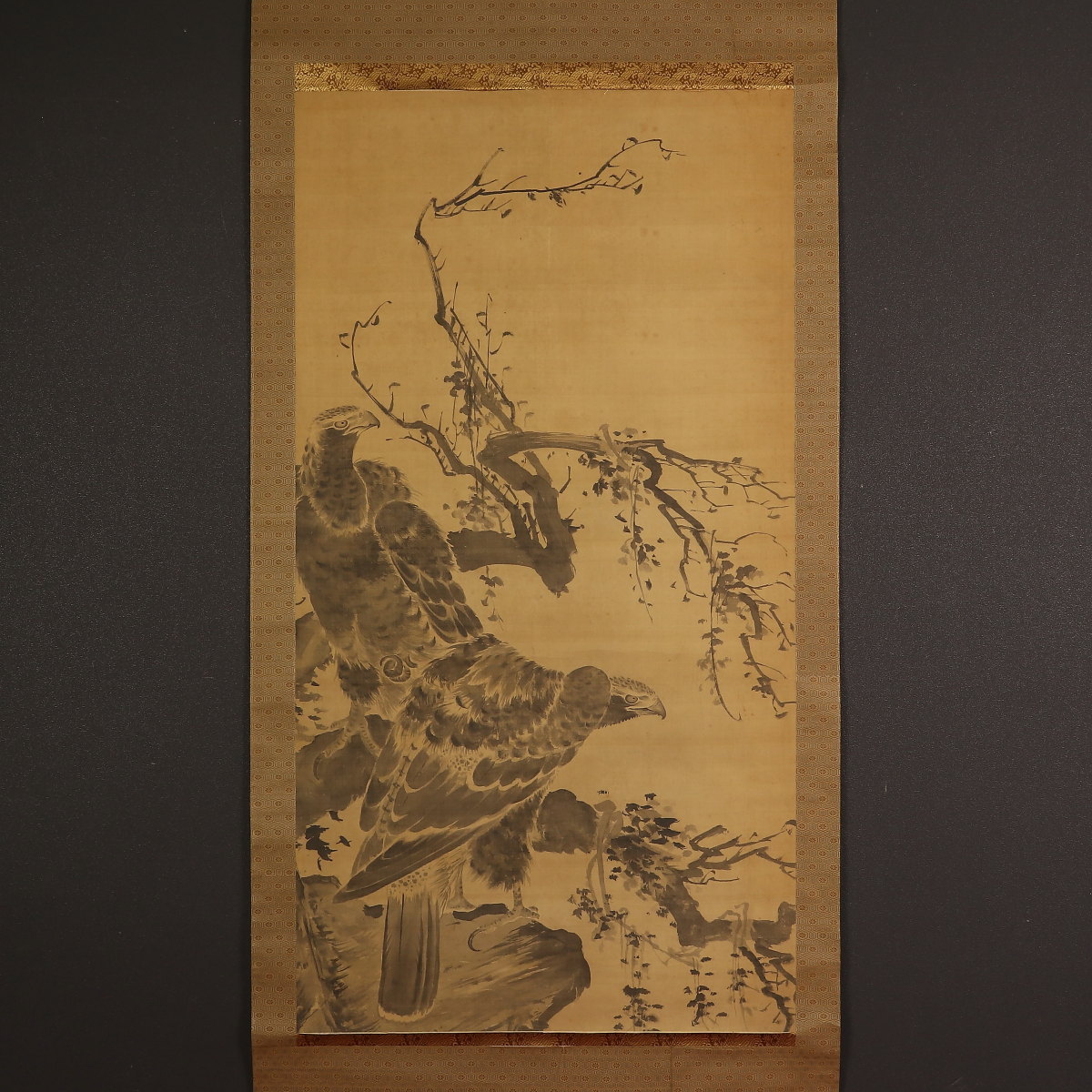 【1円開始】【伝来】nw2530 大幅 双鷲図 江戸時代