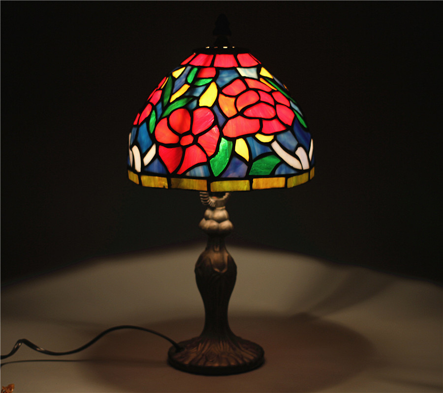 アンティーク風バラ柄 薔薇 ステンドグラス テーブルランプ ガレ風