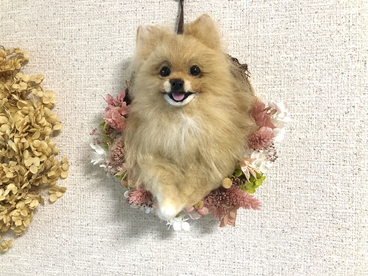羊毛フェルト トイプードルのフラワーリース 春リース｜ぬいぐるみ