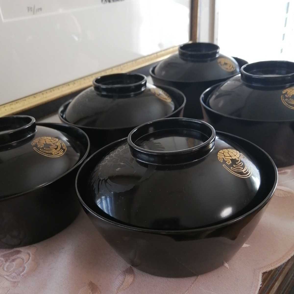 お椀 椀 木製 漆器 蓋付き 蒔絵 骨董 アンティーク 5つ 金線蒔絵