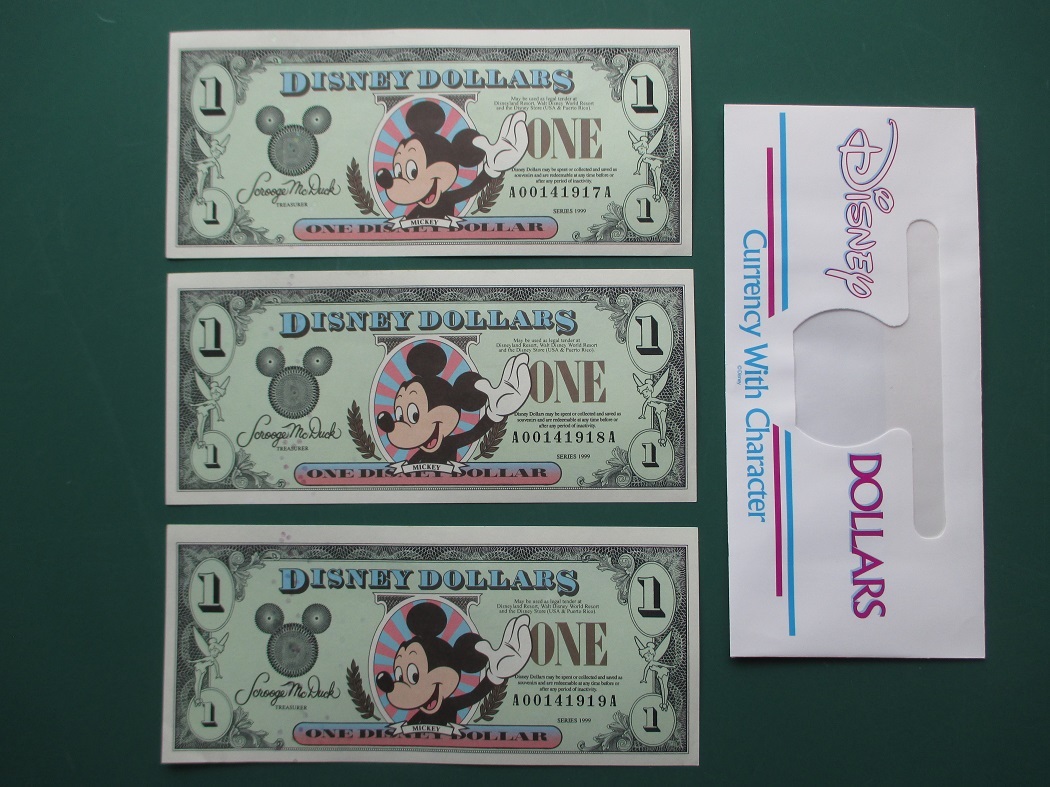 ディズニーダラー カリフォルニア50周年記念紙幣4枚セット 5ドル札×2枚