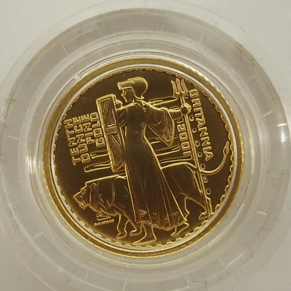 f002 Y5 163. ブリタニア 金貨 プルーフ 2001 1/10 コレクター放出 レア 希少 サーティフィケート f002