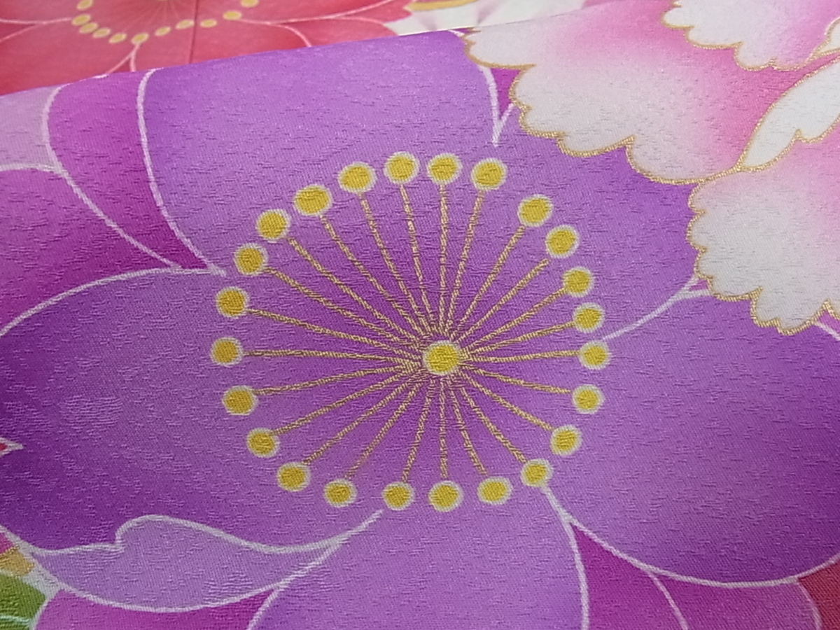 花美人着物■豪華振袖 雪輪桜牡丹文 暈し染め 金彩 逸品 ic3402 金彩 暈し染め 逸品 高級着物 本金箔 ya010