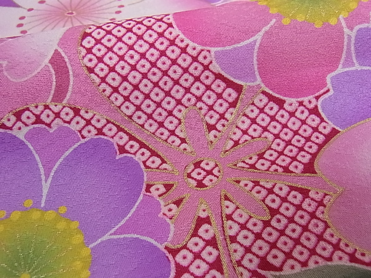 花美人着物■豪華振袖 雪輪桜牡丹文 暈し染め 金彩 逸品 ic3402 金彩 暈し染め 逸品 高級着物 本金箔 ya010