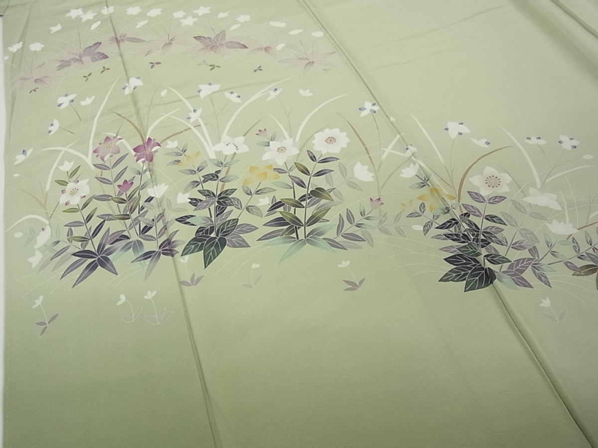 花美人着物□本加賀友禅作家 金丸充夫 訪問着 枝花文 暈し染め 逸品 