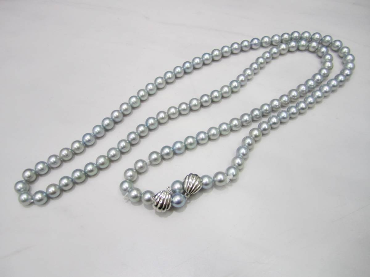 2-50】 田崎真珠 TASAKI あこや グレーパール 7mm 114珠 ロング