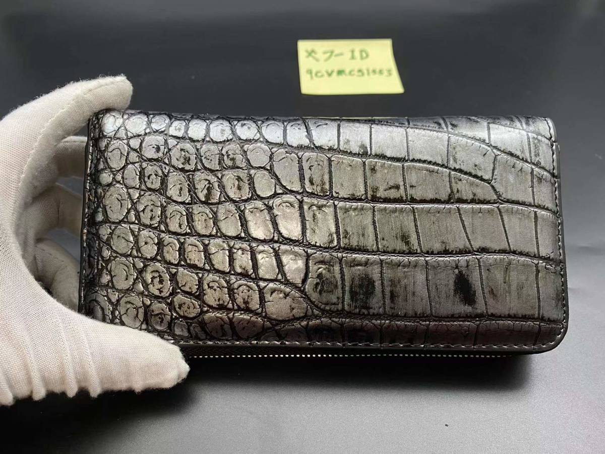 新品 限定色【シルバー】クロコダイル ワニ革 腹革 長財布 本物