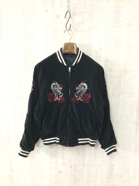 ◆SHOOT ONE 極上和柄【フルデコ刺繍】スーベニアジャケット　スカジャン リバーシブル M　龍　ドラゴン　別珍　サテン
