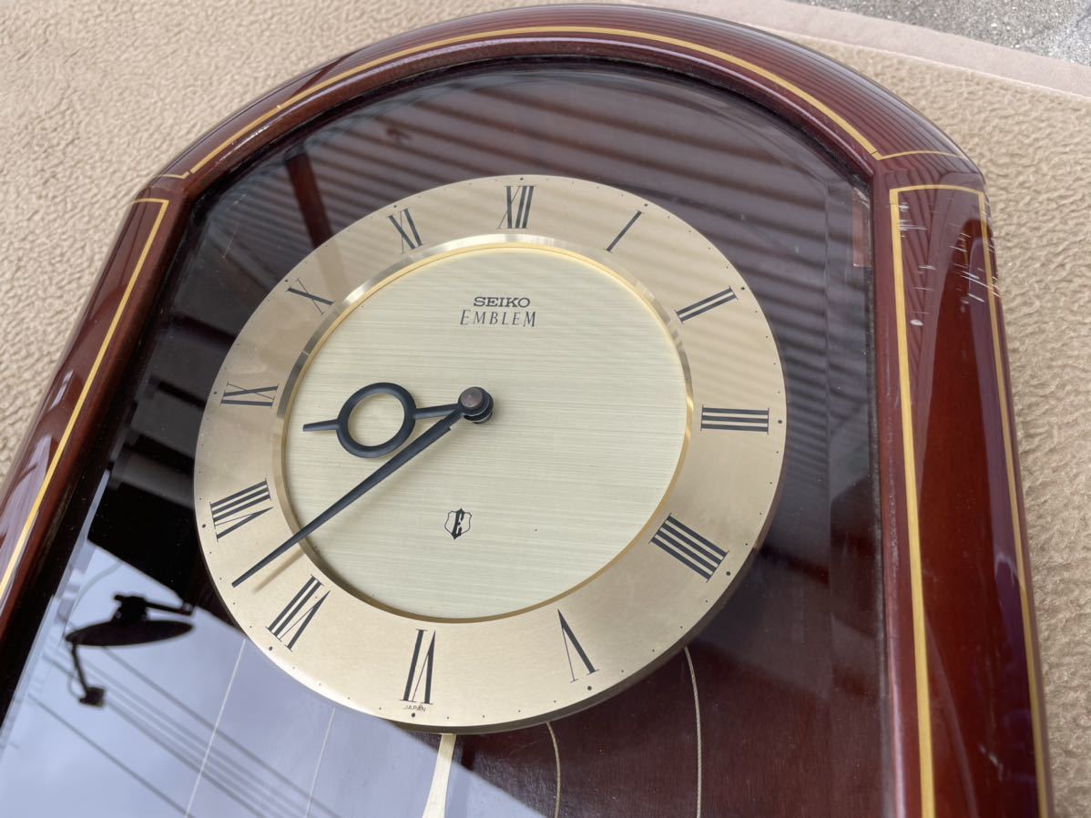 セイコー エンブレム 振り子 掛け時計 HS355N 中古 現状品 アンティーク SEIKO EMBLEM Yahoo!オークション - 「seiko セイコー emblem」アナログ (掛時計、柱