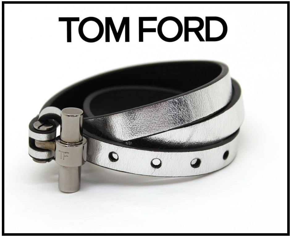 7万新品◇TOMFORD トムフォード シルバーレザー3連ブレスレット1円 