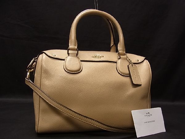1円 ■美品■ COACH コーチ ミニ ベネット レザー SV金具 2WAY ハンドバッグ ショルダーバッグ 手持ち 斜め掛け ベージュ系  X2102クN