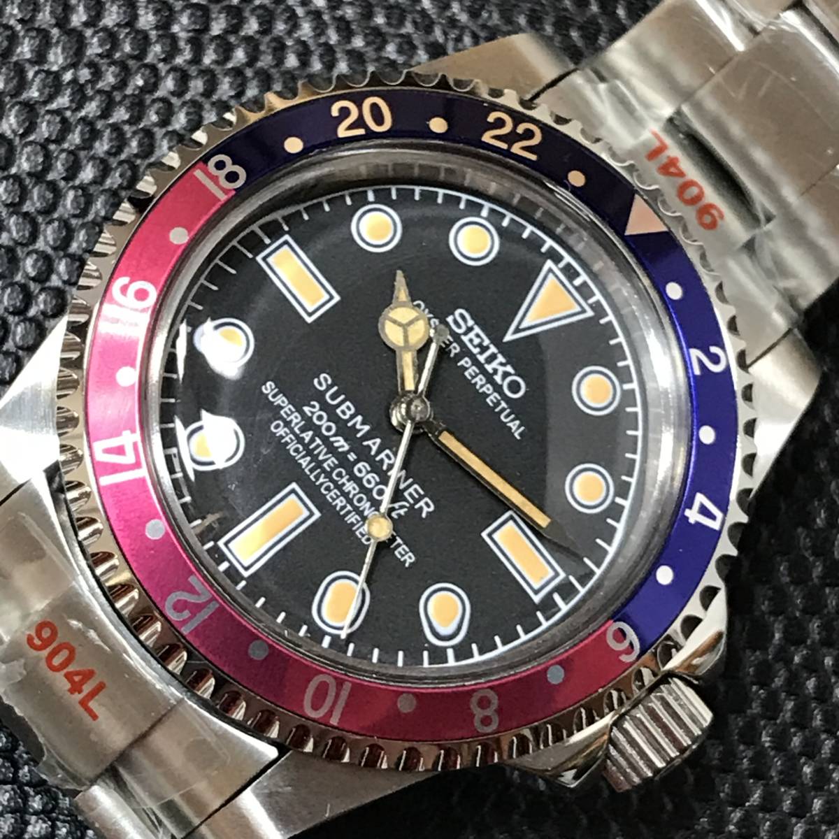 SEIKO MOD NH38 ペプシGMT アルミベゼル ブラックインデックスホワイト
