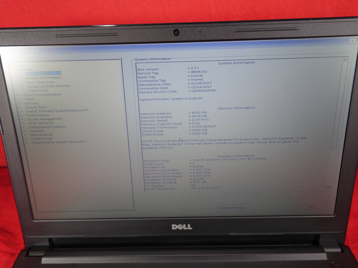 Vostro ⁄ 0 Dell 1 15-3568 Intel(R) 埼玉発送動作確認済DELL Core(