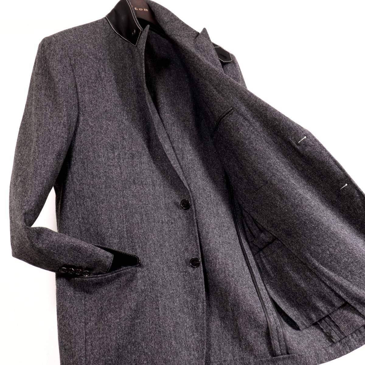 超VIP別格◎新同65万「HERMES/エルメス」ランウェイモデル◎特上羊革ラムスキンレザー使い◎極上ツイードジャケット 52 XL~