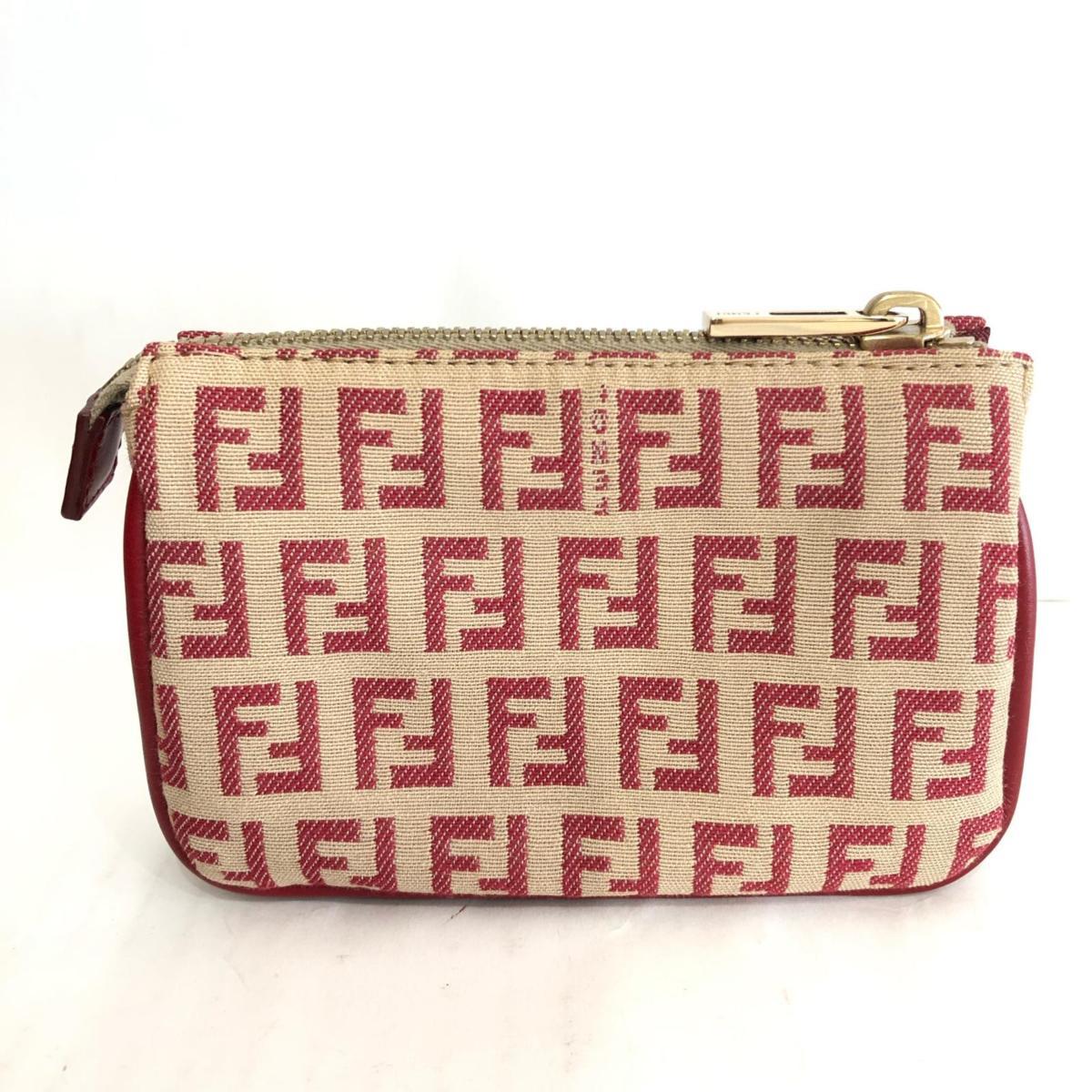 フェンディ ズッキーノ アクセサリーポーチ FF キャンバス レザー 
