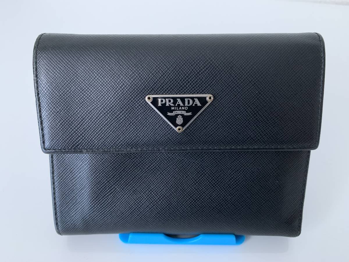 PRADA　三つ折り財布　ネイビー プラダ PRADA 三つ折り財布 ブラック ブラック PRADA プラダ 財布