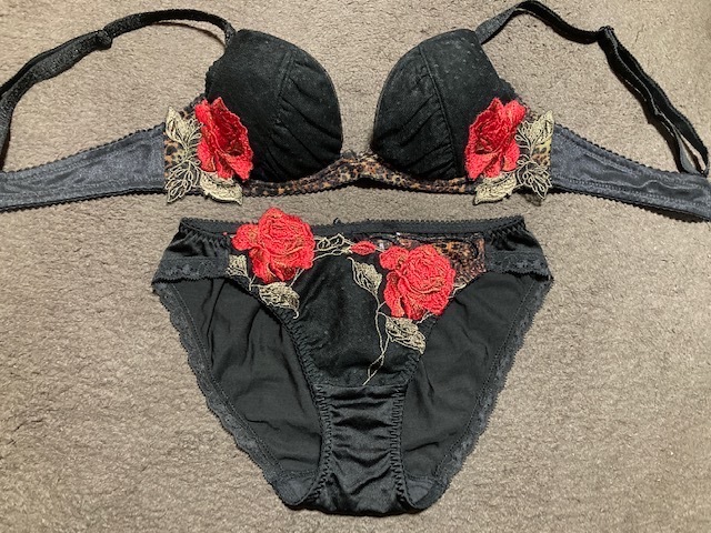 ワコール Salute 花柄刺繍 ブラジャーTバックショーツセット C70 M