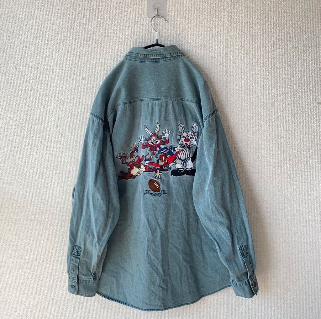 90s Acme Clothing LOONEY TUNES デニム シャツ XL ルーニーテューンズ 刺繍 古着